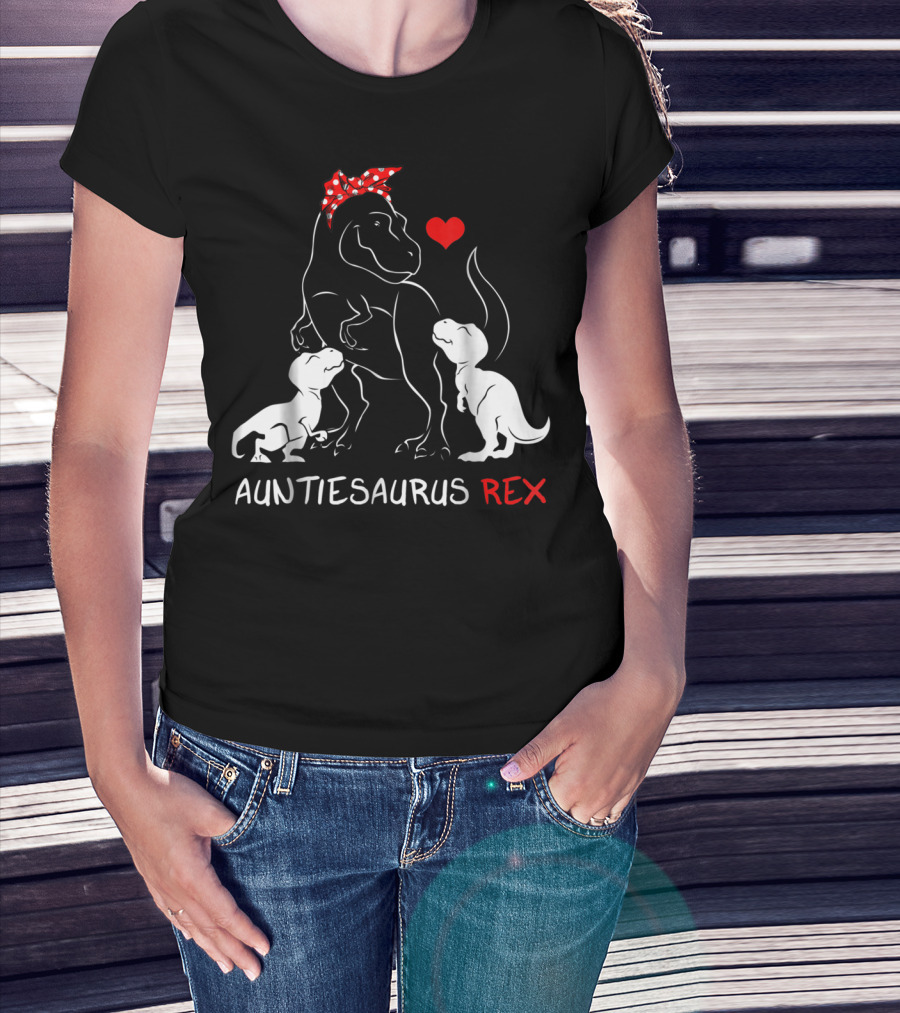 Auntiesaurus Rex Dinosaur With Heart And Red Bow T-Shirt