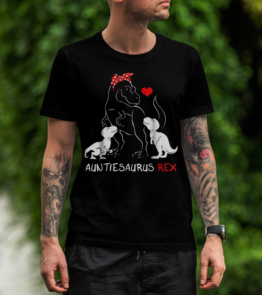 Auntiesaurus Rex Dinosaur With Heart And Red Bow T-Shirt