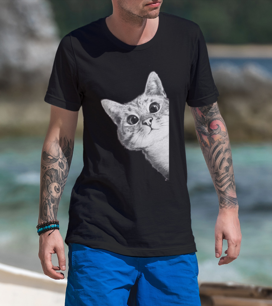 Funny Ninja Cat Meme Peekaboo T-Shirt