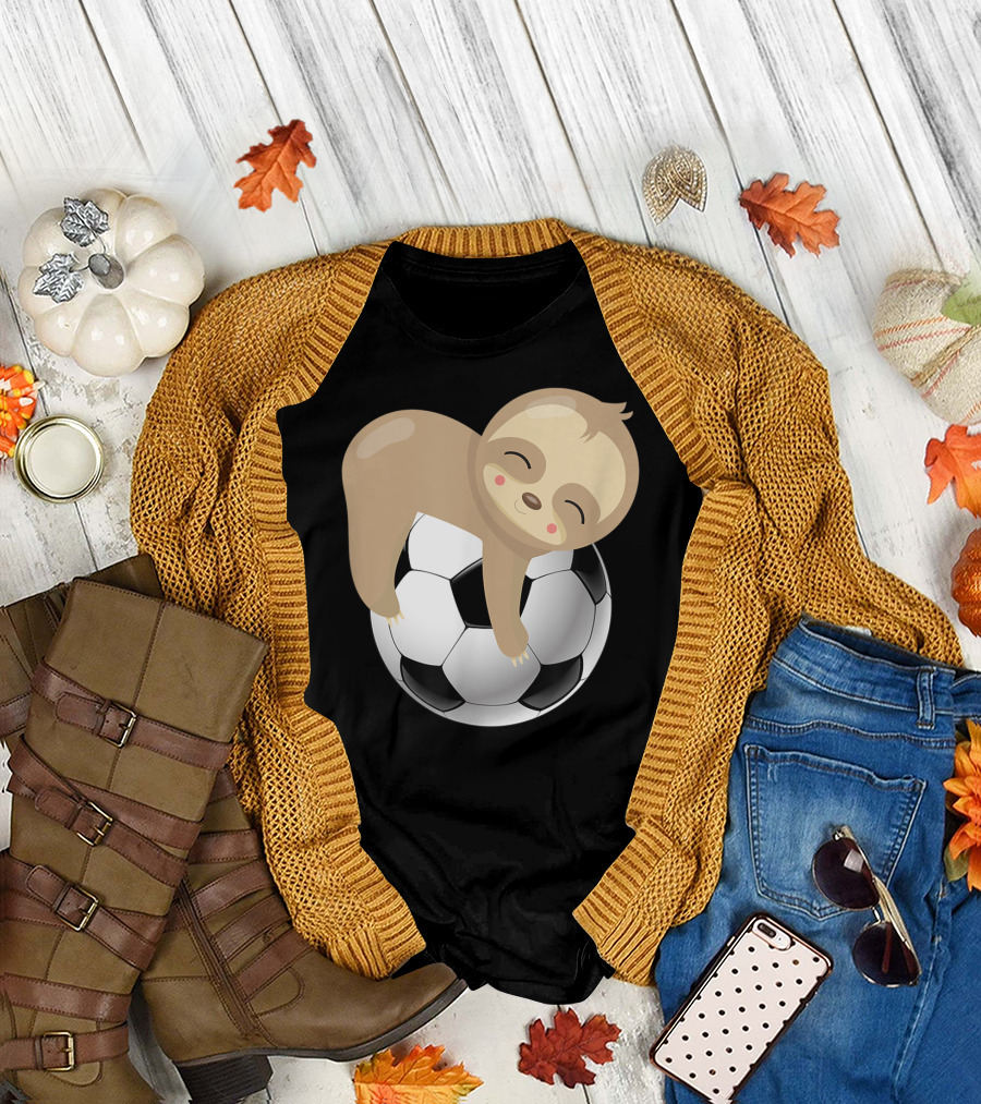 Baby Sloth Hugging Soccer Ball T-Shirt