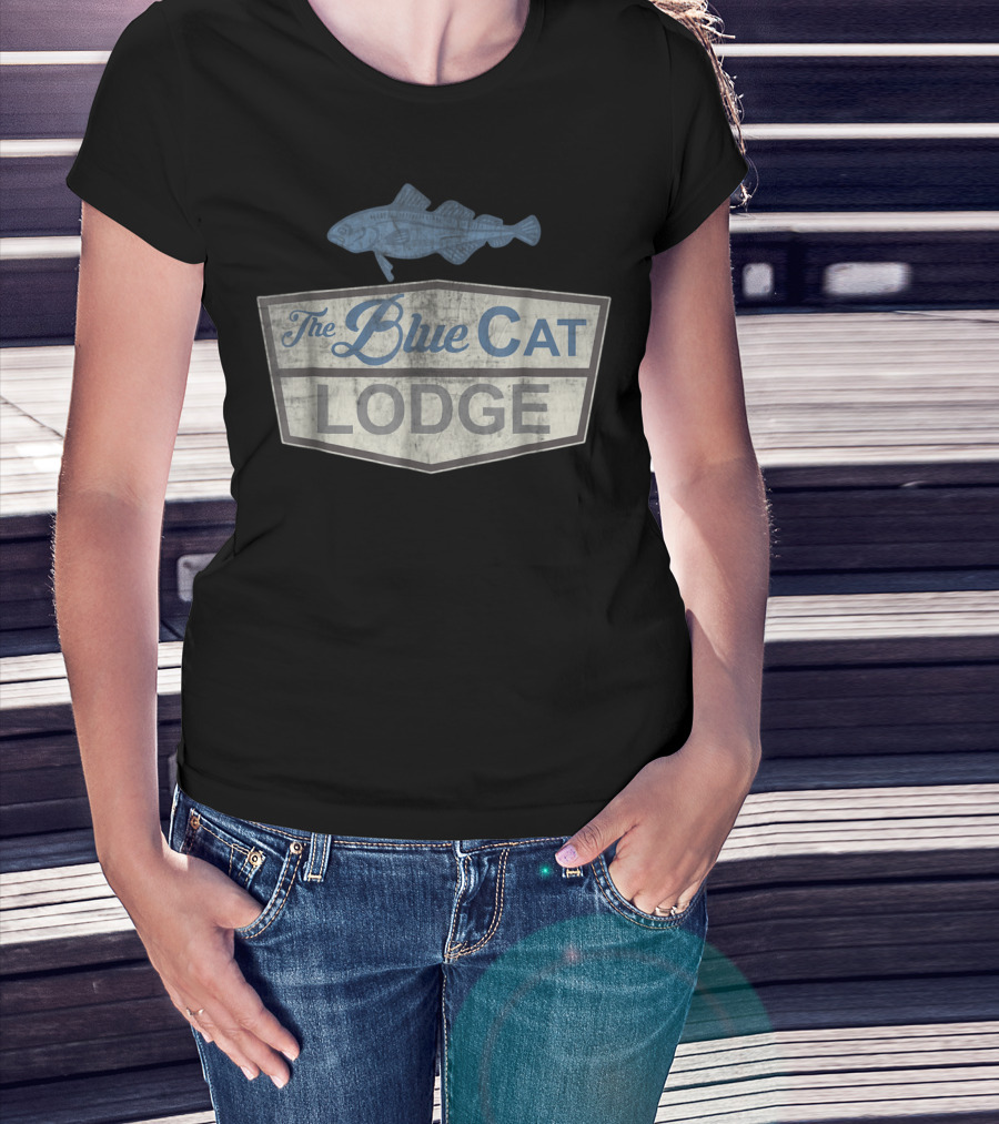 The Blue Cat Lodge Distressed Ozark Marina Fish Sign T-Shirt