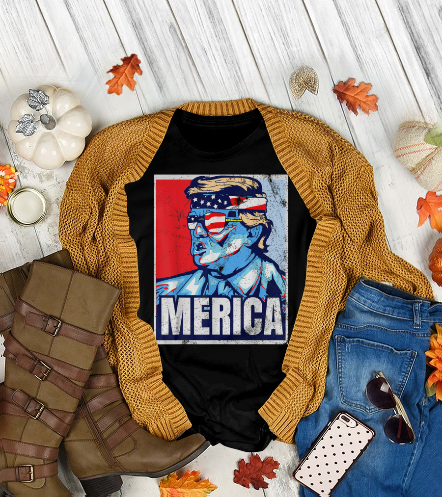 Donald Trump 4th of July Merica America USA Flag Headband Glasses T-Shirt