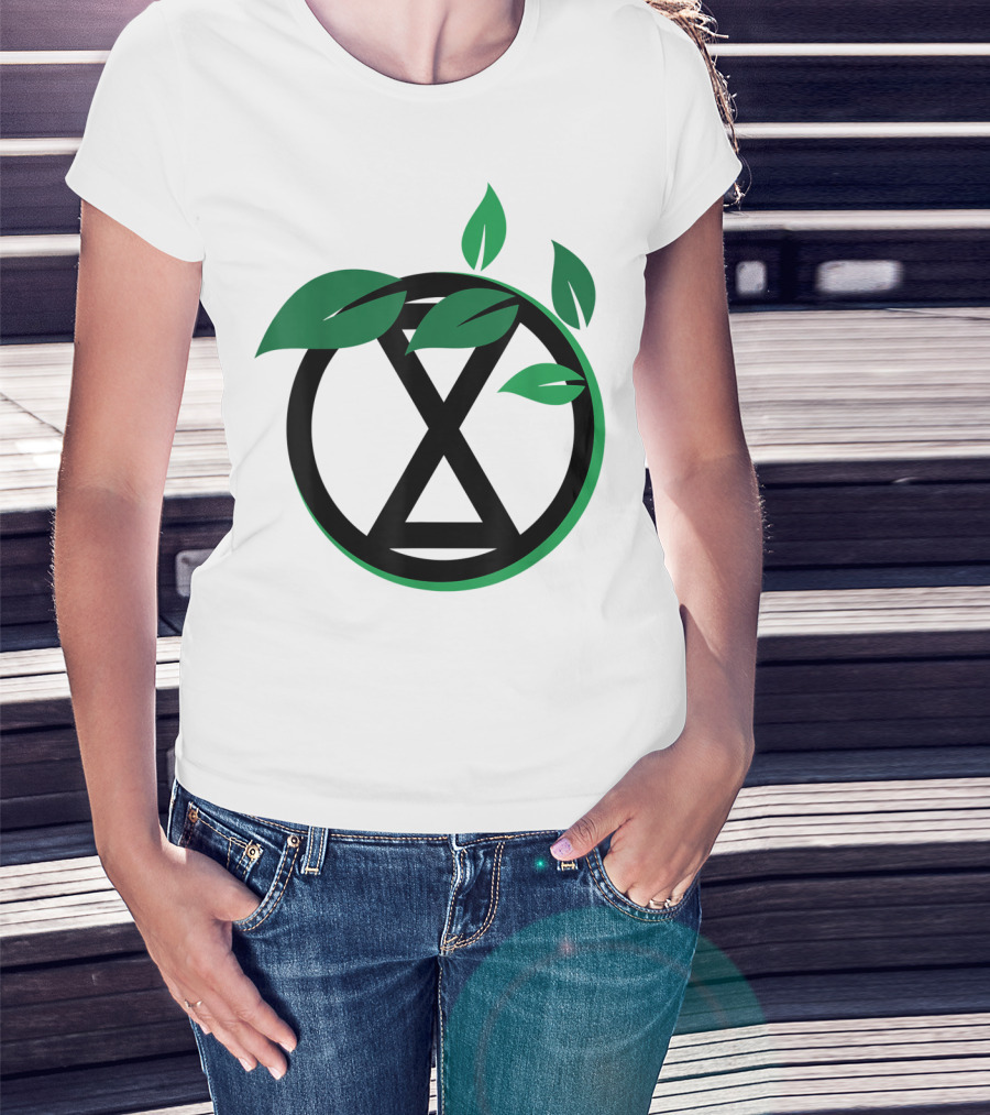 Extinction Rebellion Revolution Symbol With Green Leaves T-Shirt