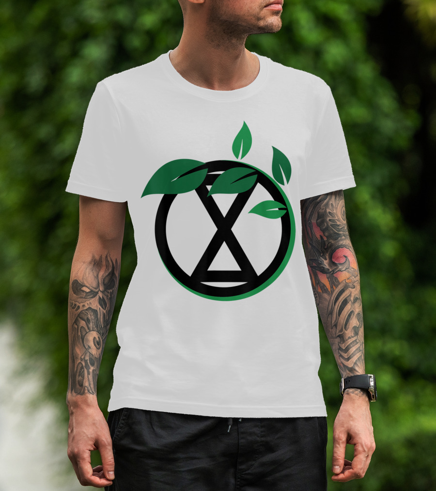 Extinction Rebellion Revolution Symbol With Green Leaves T-Shirt