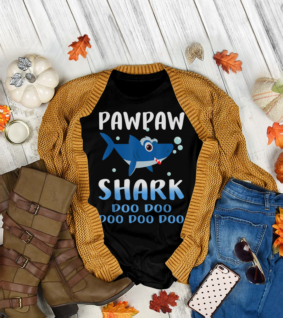 Fathers Day Pawpaw Shark Doo Doo Doo Doo Baby Shark T-Shirt