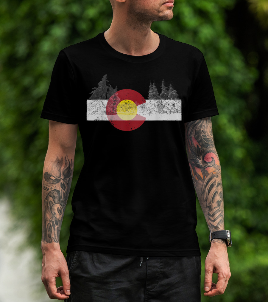 FLAG OF COLORADO WITH SNOWY TREES NOVELTY BIRTHDAY T-Shirt