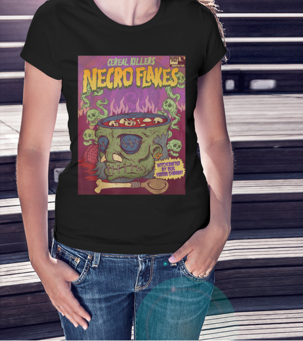 Cereal Killers Necro Flakes Witchcrafted By Real Voodoo Shaman Monster Food Horror Fans Nerds T-Shirt