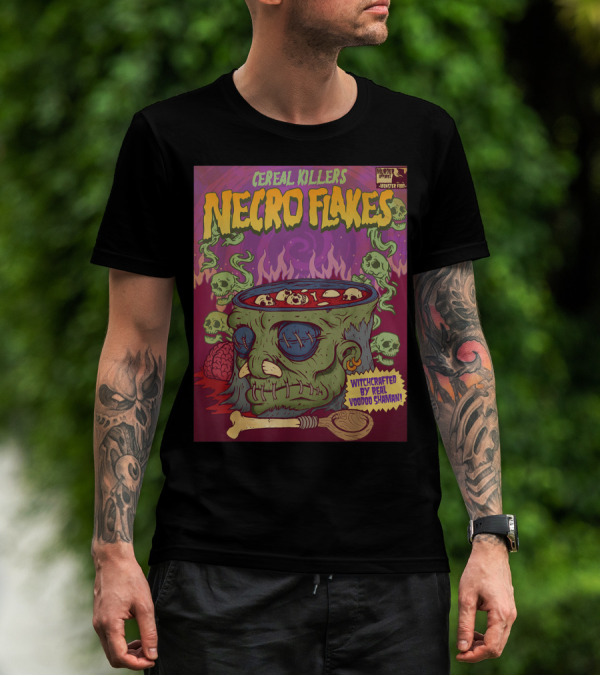 Cereal Killers Necro Flakes Witchcrafted By Real Voodoo Shaman Monster Food Horror Fans Nerds T-Shirt