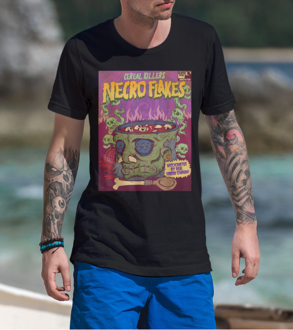 Cereal Killers Necro Flakes Witchcrafted By Real Voodoo Shaman Monster Food Horror Fans Nerds T-Shirt