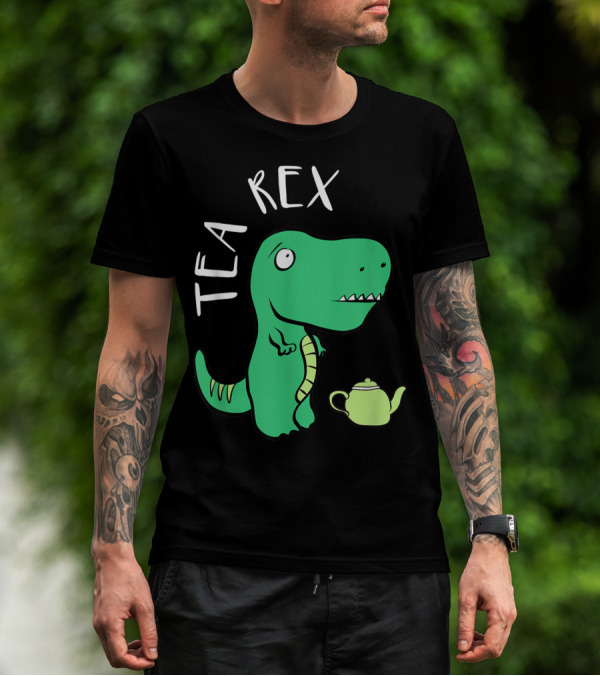 Tea Rex Dino With Green Teapot Cute Tea Time T-Shirt