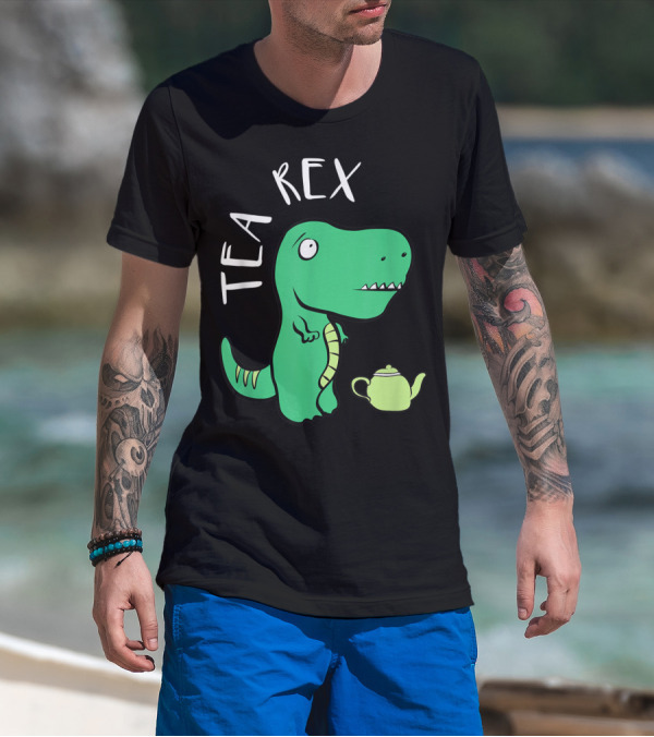 Tea Rex Dino With Green Teapot Cute Tea Time T-Shirt