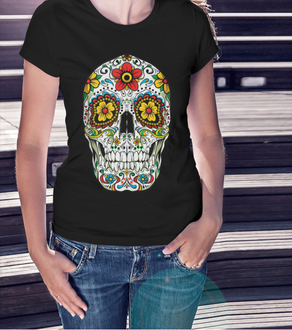 Day Of The Dead Colorful Floral Sugar Skull Cinco De Mayo T-Shirt