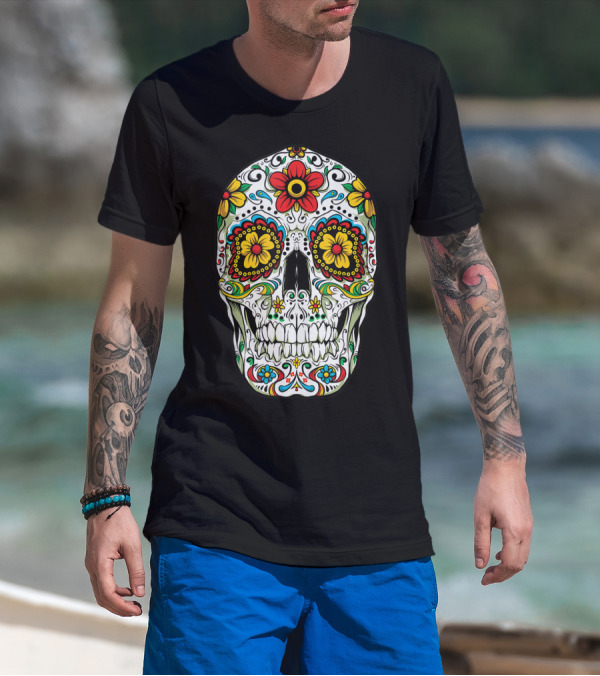Day Of The Dead Colorful Floral Sugar Skull Cinco De Mayo T-Shirt