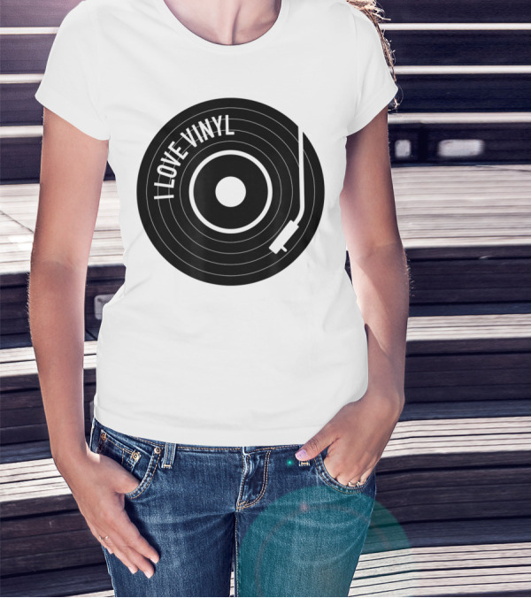 I Love Vinyl Record Player Vintage Music Enthusiast T-Shirt
