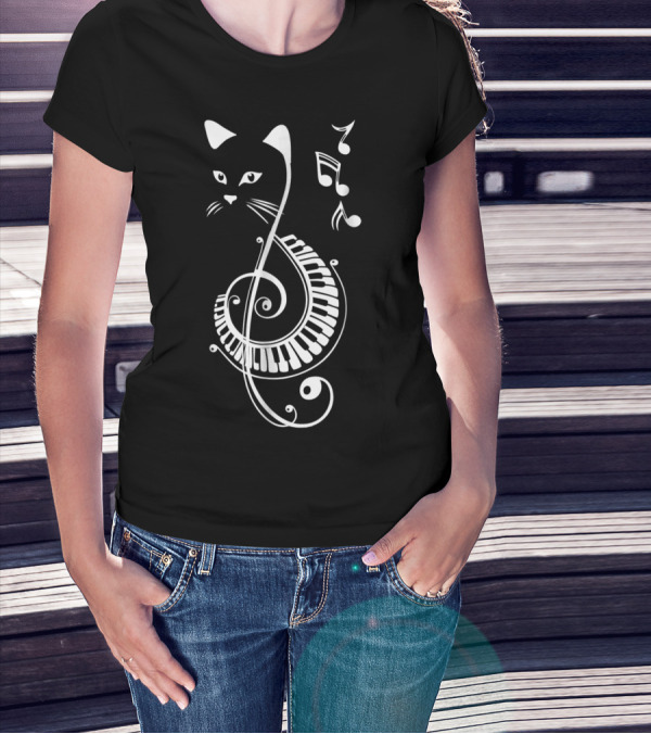 Cat Lovers Musical Note Treble Clef Keyboard T-Shirt