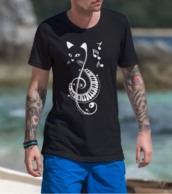 Cat Lovers Musical Note Treble Clef Keyboard T-Shirt