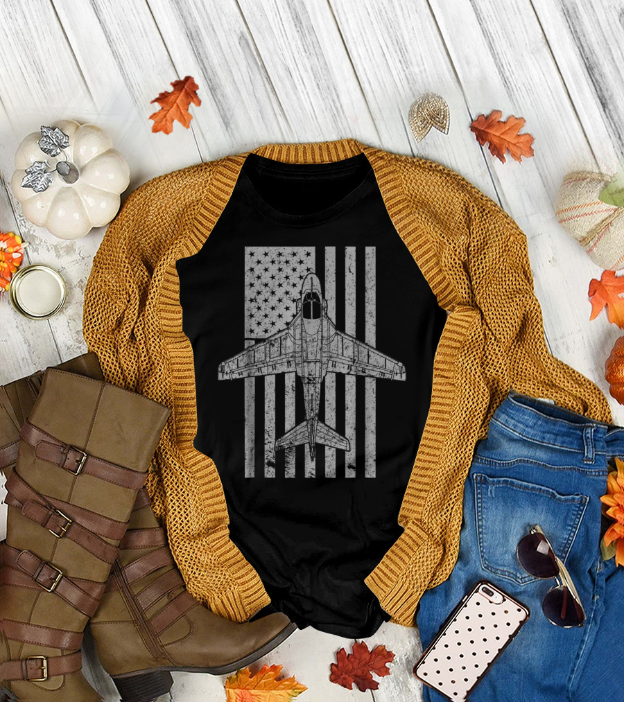 Intruder A6 Jet Airplane with Vintage American Flag T-Shirt