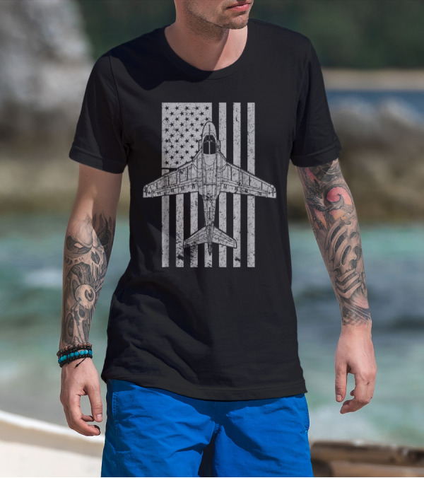 Intruder A6 Jet Airplane With Vintage American Flag T-Shirt