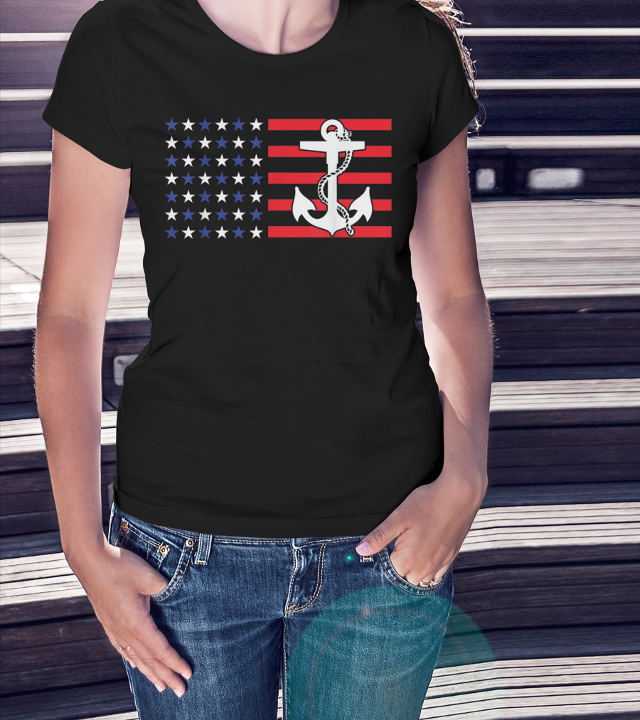 American Flag Anchor Patriotic Military July Navy USA T-Shirt