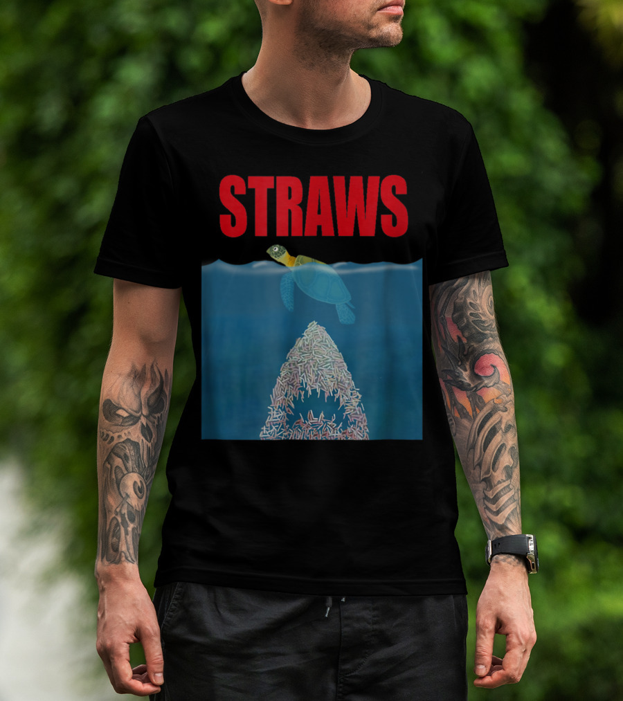 Straws Sea Turtle Save Earth Ban Plastics T-Shirt