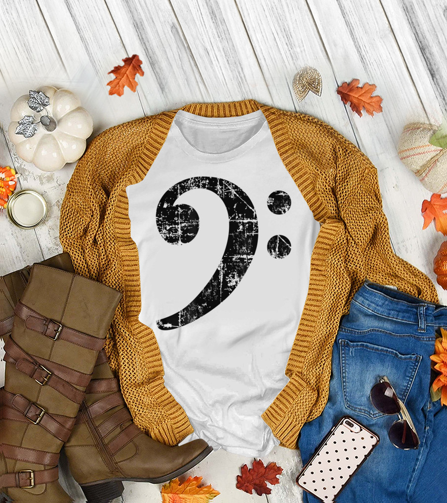 Vintage Black Bass Clef Bassist Bass Player T-Shirt