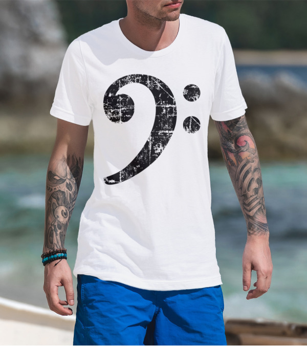 Vintage Black Bass Clef Bassist Bass Player T-Shirt