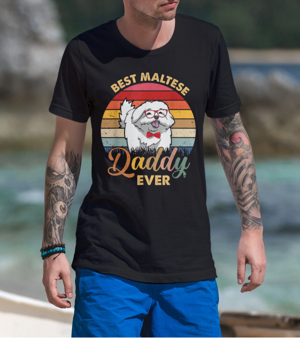 Best Maltese Daddy Ever Retro Style Dog T-Shirt