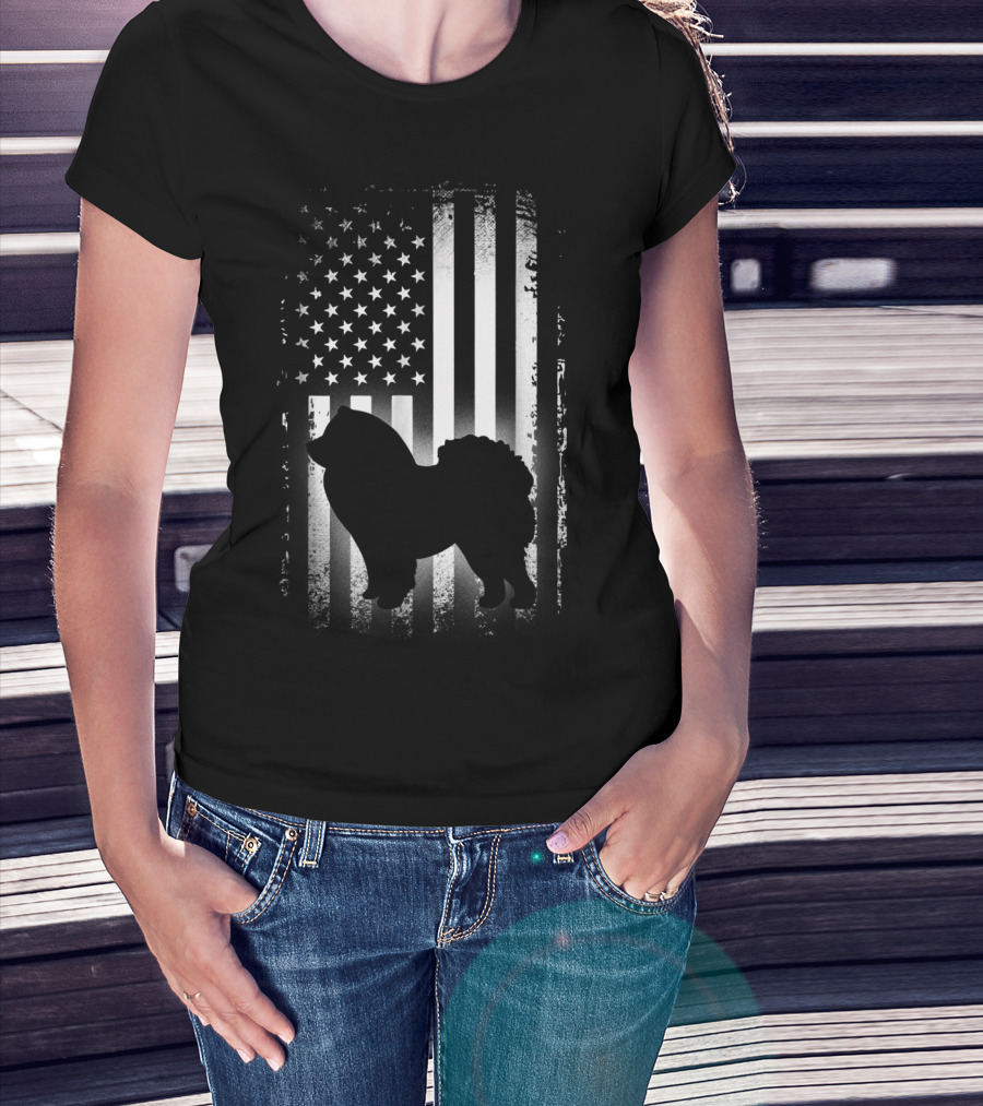 Patriotic Chow Chow Silhouette With American Flag Background T-Shirt
