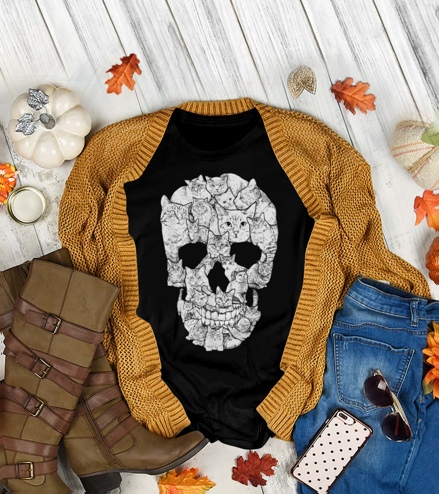 Cat Skull Cat Skull Men's Unique Feline Skull T-Shirt
