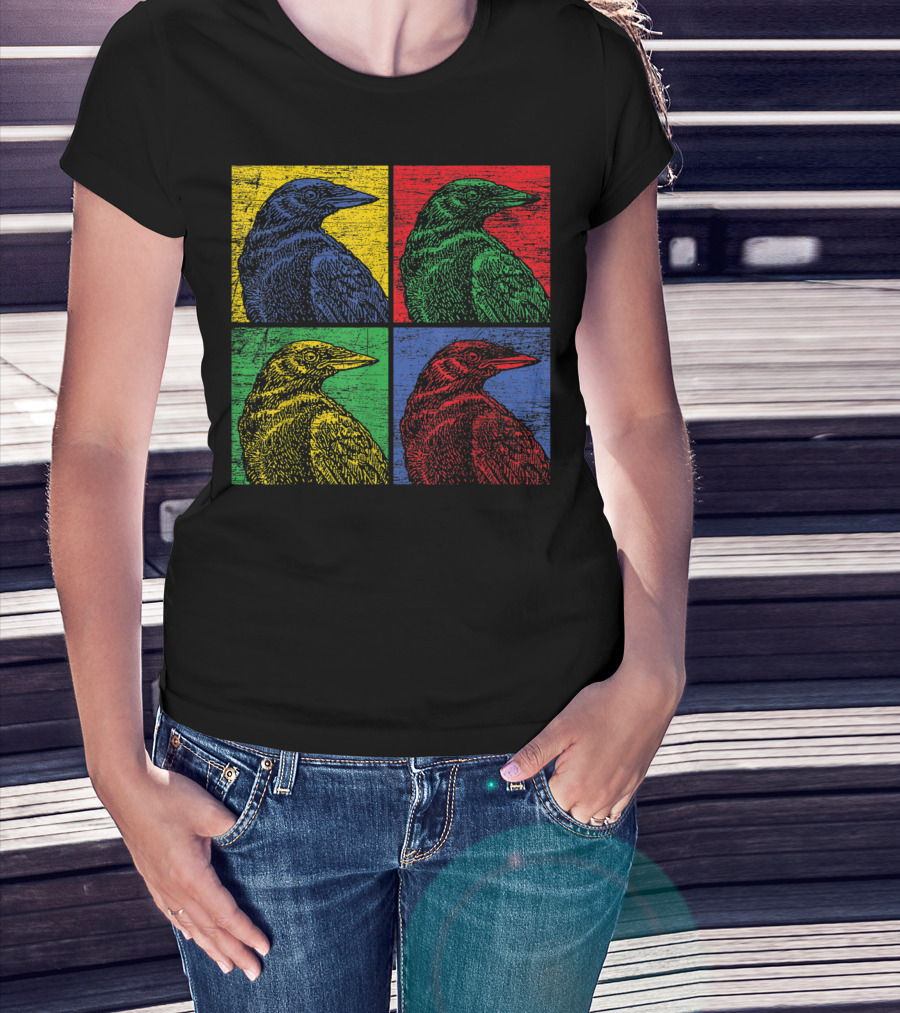 Vintage Raven Colorful Pop Art Crow Bird Lover T-Shirt