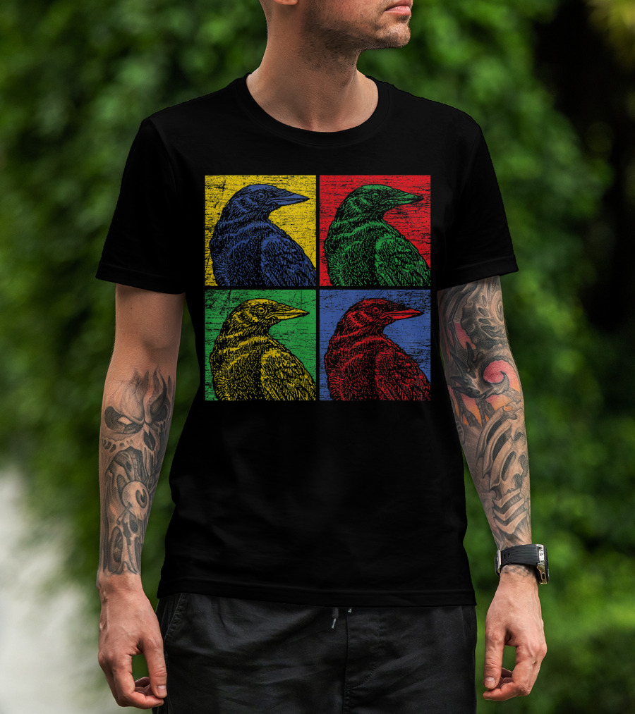 Vintage Raven Colorful Pop Art Crow Bird Lover T-Shirt
