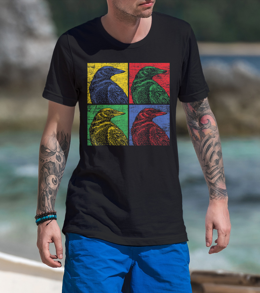 Vintage Raven Colorful Pop Art Crow Bird Lover T-Shirt