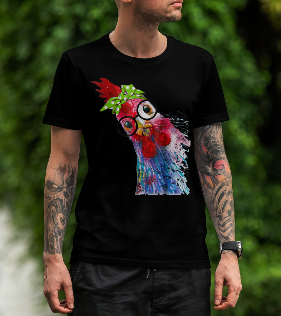 Funny Chicken Lover Hen Farmer Glasses Bandana T-Shirt