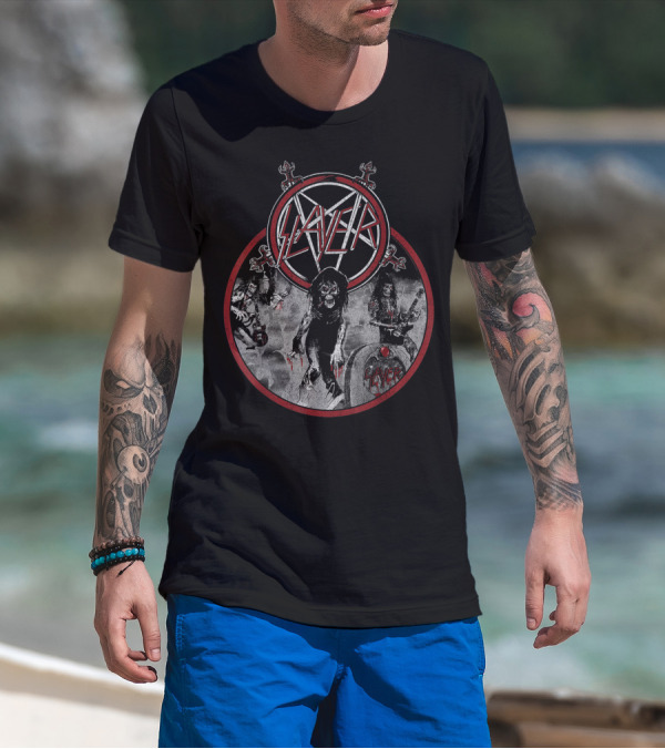 Slayer Live Undead Pentagram Zombies Skulls Battleground T-Shirt