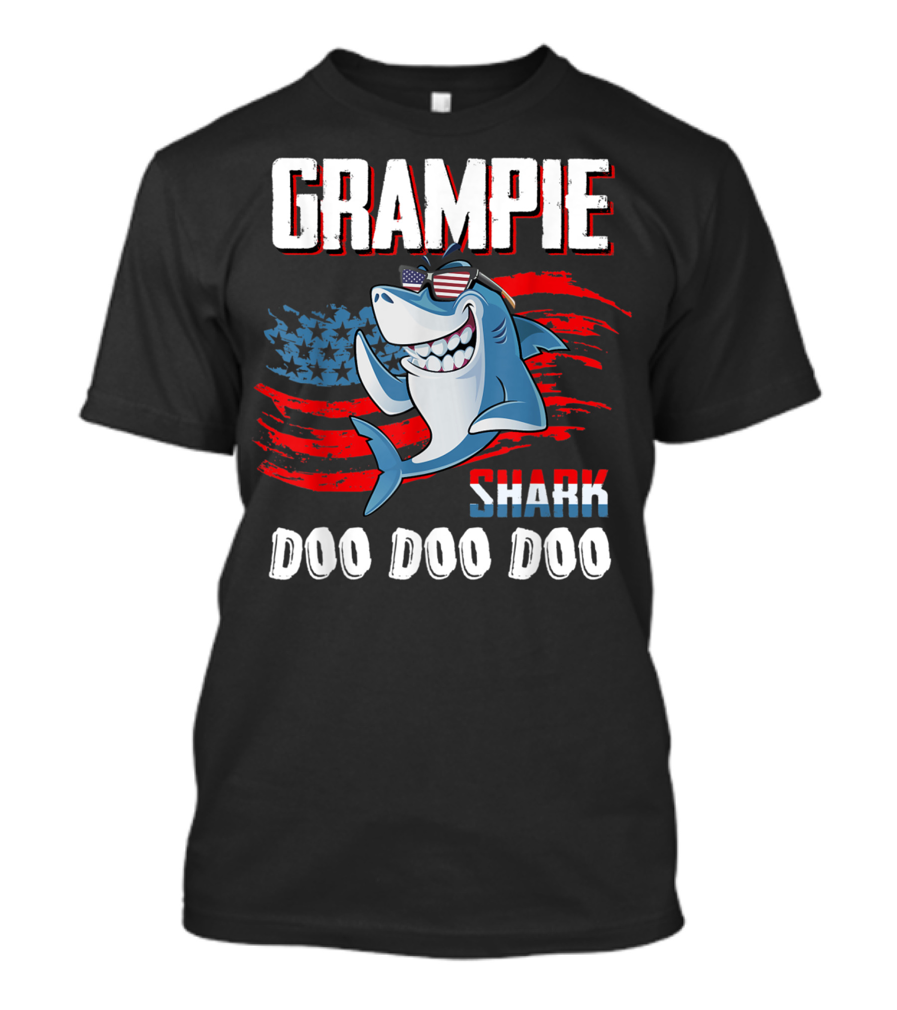 Grampie Shark Doo Doo Doo Father's Day 4th Of July American Flag Sunglasses T-Shirt