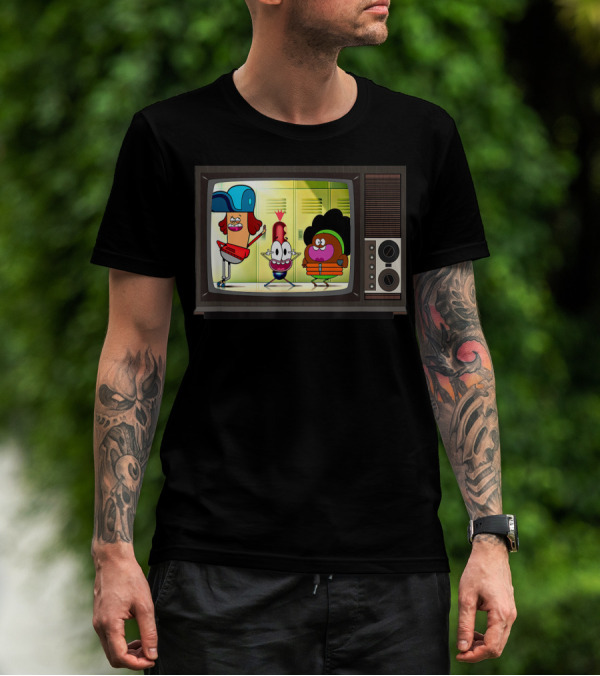 Funny Pinky Hotdog Silly JJ Kids TV Retro Cartoon Characters T-Shirt