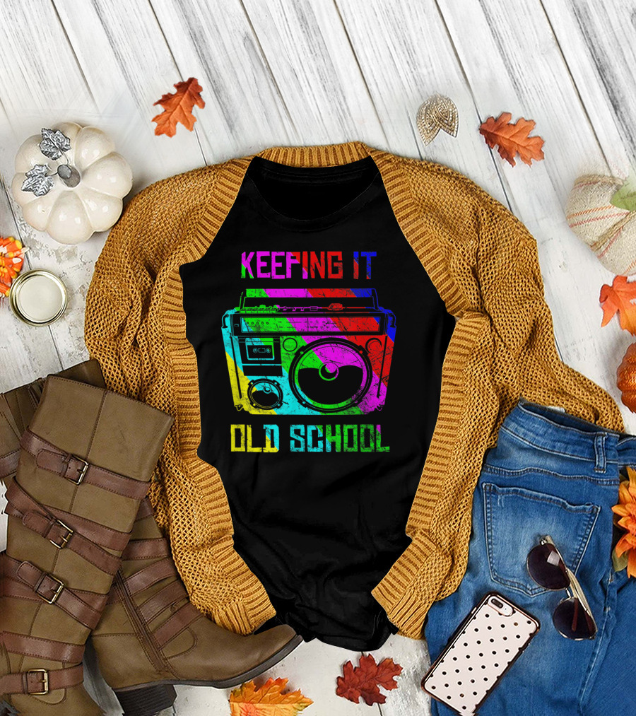 Keeping It Old School Boombox Retro Rainbow 80s Vibes T-Shirt
