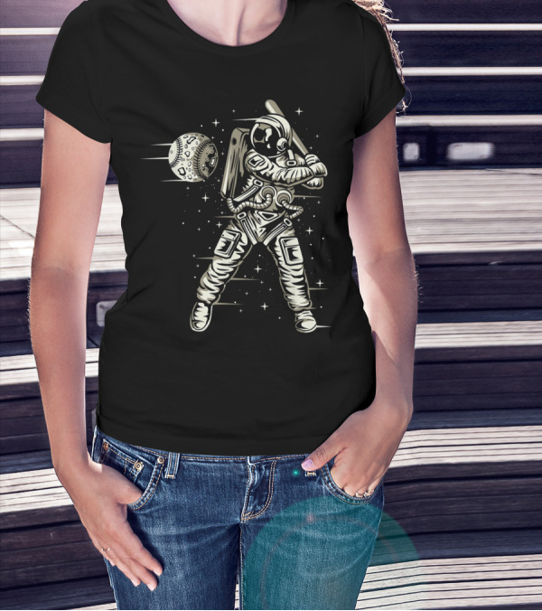 Astronaut Hitting Moon Baseball In Space T-Shirt