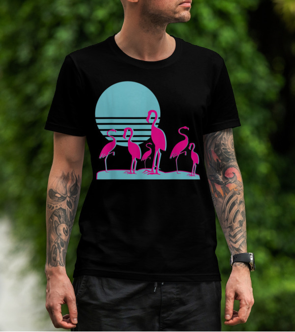 Flamingos Aesthetic Vaporwave 1980s Sunset Sundown Retro Synthwave T-Shirt
