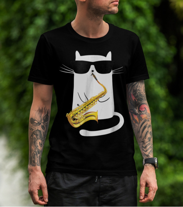 Funny Cat Playing Saxophone With Sunglasses T-Shirt
