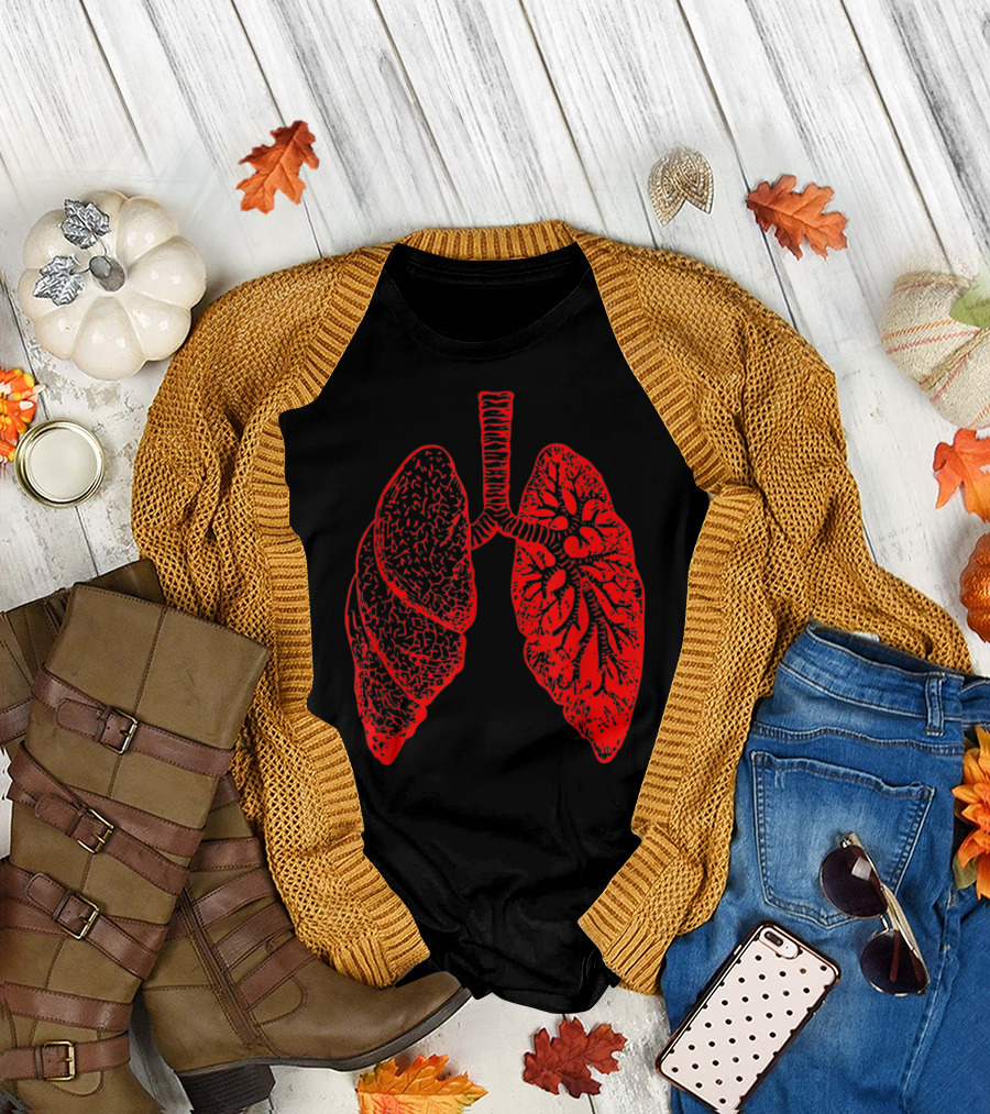 Anatomy Drawing Pulmonologist Respiratory Lungs Red T-Shirt
