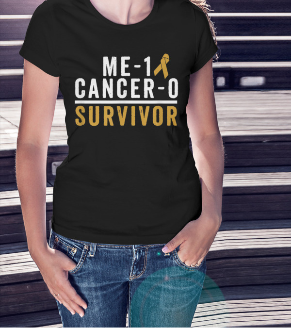 Me-1 Cancer-0 Survivor Gold Ribbon Awareness T-Shirt