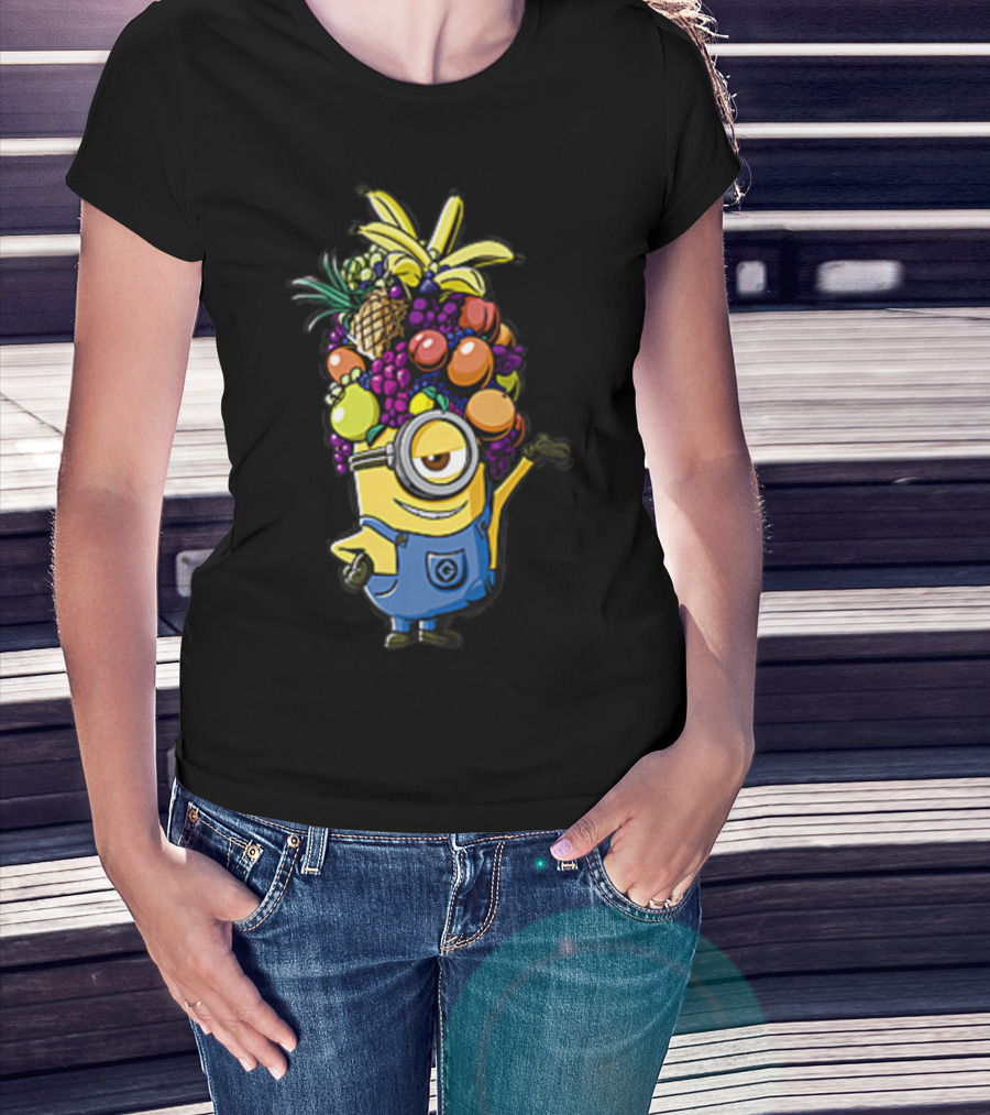 Despicable Me Minions Stuart Wearing Colorful Fruit Hat Overalls T-Shirt