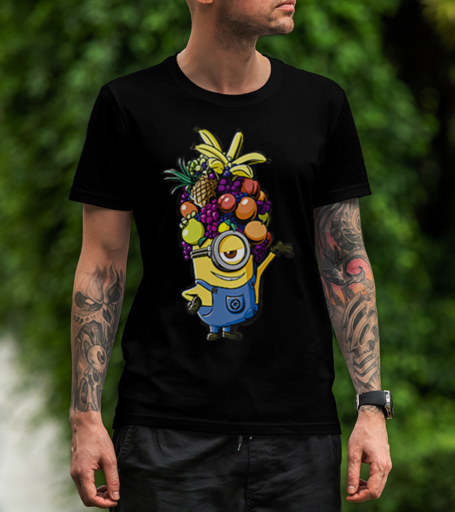 Despicable Me Minions Stuart Wearing Colorful Fruit Hat Overalls T-Shirt