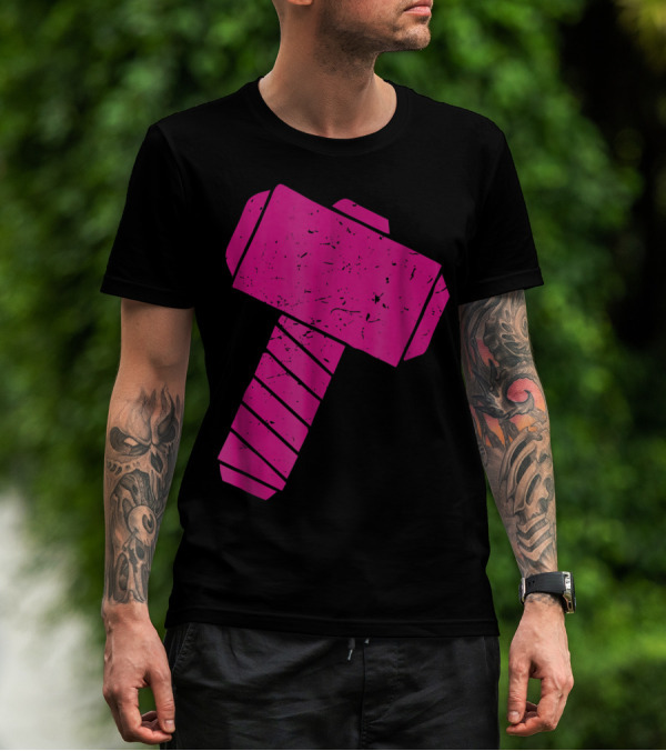 Distressed Magenta Mjolnir Thor's Hammer Odin Mythology T-Shirt
