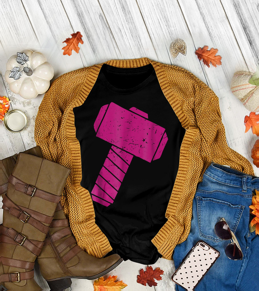 Distressed Magenta Mjolnir Thor's Hammer Odin Mythology T-Shirt