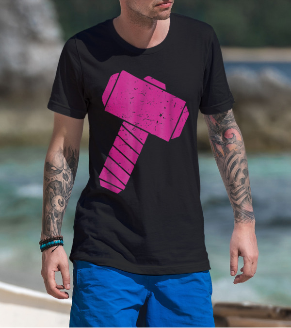 Distressed Magenta Mjolnir Thor's Hammer Odin Mythology T-Shirt