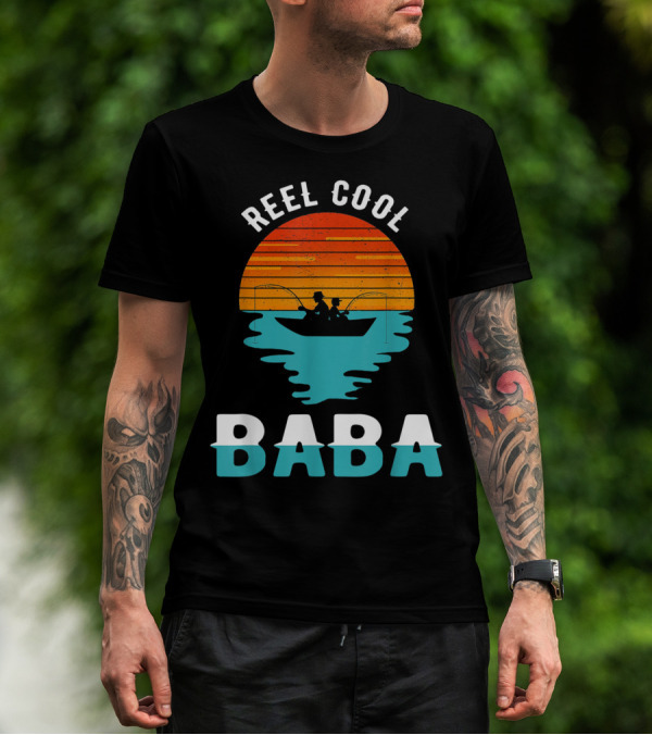 Reel Cool Baba Father's Day Fishing Silhouette Sunset T-Shirt