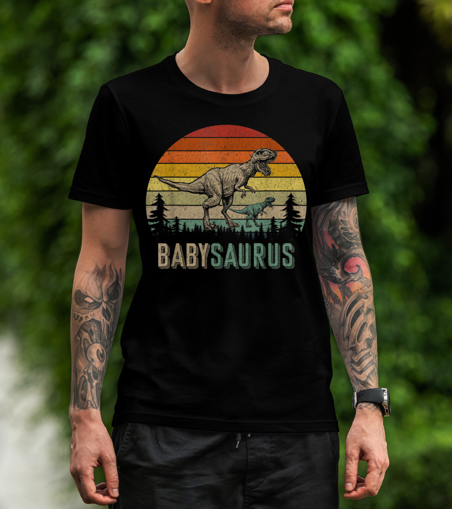 Babysaurus Dinosaurs Vintage Father's Retro Sunset T-Rex Family T-Shirt