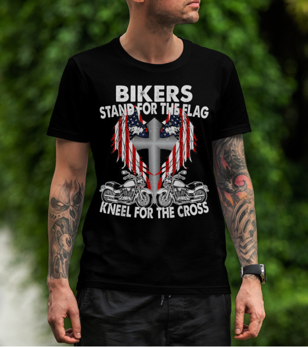 Bikers Stand For The Flag Kneel For The Cross Patriotic Memorial Day T-Shirt